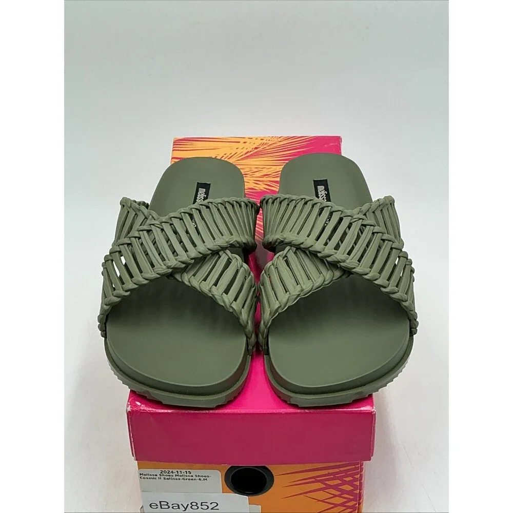 Melissa Olive Green Woven Slide Sandals